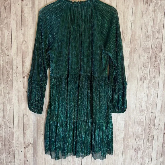 1. State Green Metallic Tiered Long Sleeve Shift Party Dress - Picture 6 of 8